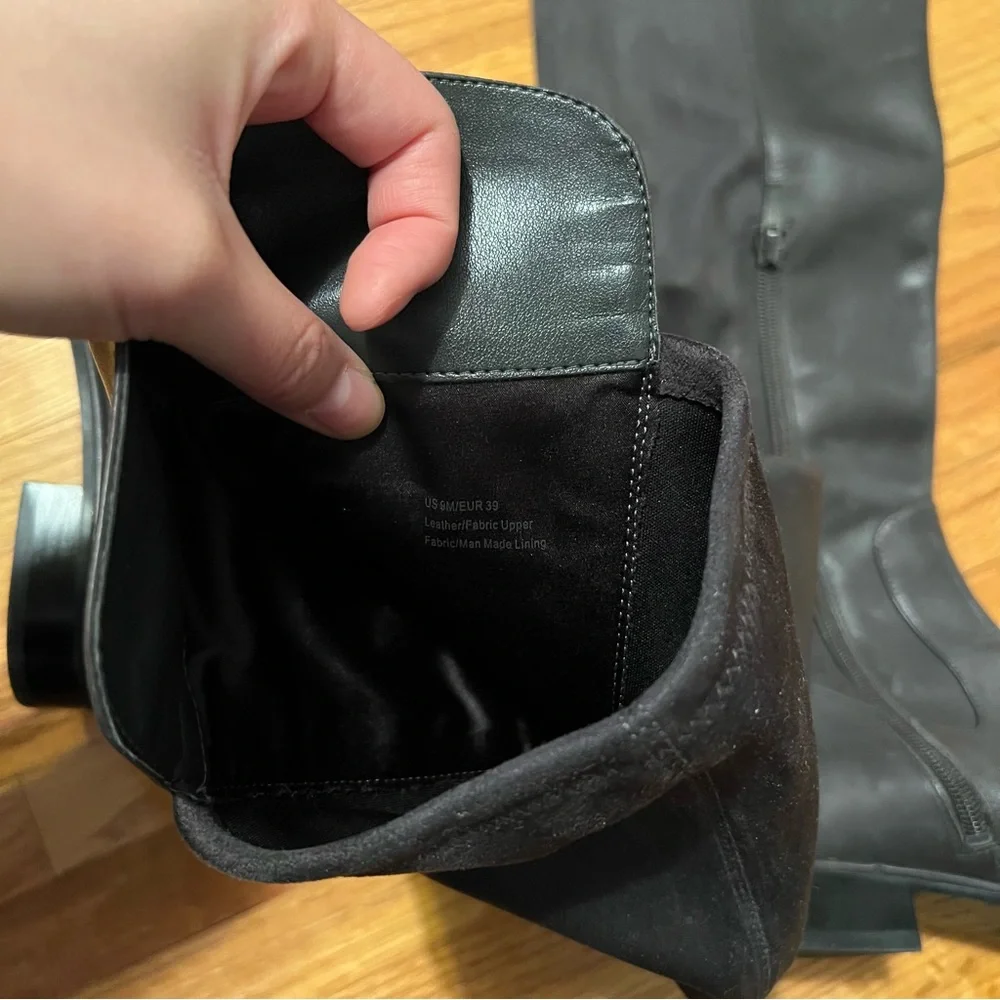 Via Spiga Black Over-the-Knee Leather and Stretch Boots